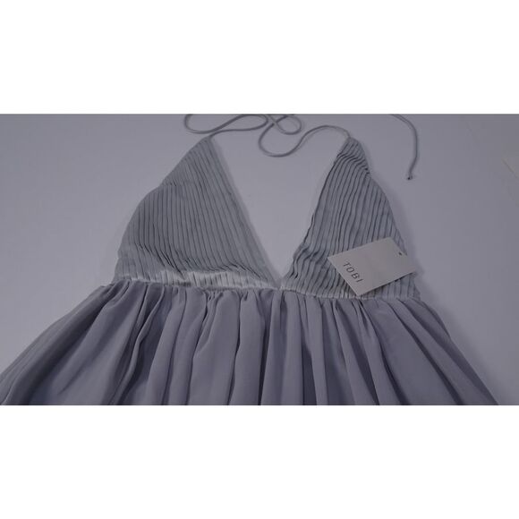 Tobi Women's Silver Pleated Low V Halter Empire Maxi dress Sz XS NWT 168 - Picture 8 of 11